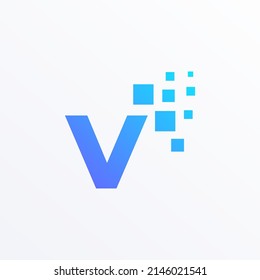 Letter V with pixel technology logo design