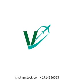 Letter V with plane logo icon design vector illustration
