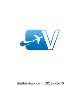 Letter V with plane logo icon design vector illustration