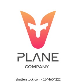 Letter V with plane vector logo. This design is modern and suitable for travel and transportation.