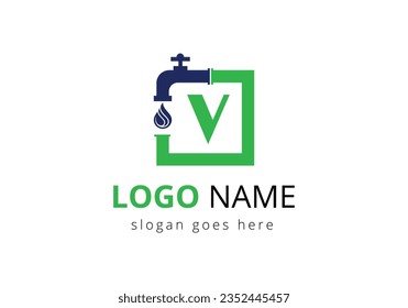 Letter V Plumber Logo Design.
Plumber and Water drop Logo design template