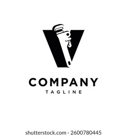 Letter V Plumbing Wrench Logo Icon Vector
