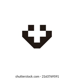 Letter V plus, geometric symbol simple logo vector