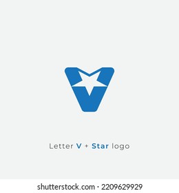 Letra V más espacio negativo logo de una estrella