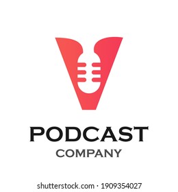 Letter v with podcast logo template illustration. suitable for podcasting, internet, brand, musical, digital, entertainment, studio etc