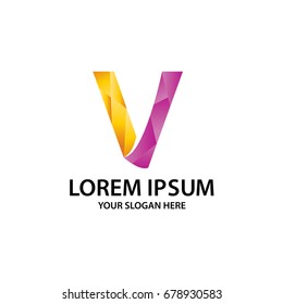 Letter V with polygonal style, logo design, isolated on white background.