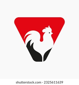 Letter V Poultry Logo With Hen Symbol. Chicken Logo, Rooster Sigh Vector Template