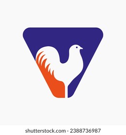 Letter V Poultry Logo With Hen Symbol. Rooster Logo, Chicken Sigh Template