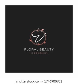 Letter V Premium Vector of Round Floral Frame Element