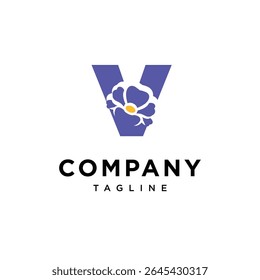 Letter V Primrose Flower Logo Icon Vector