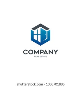 Letter v property logo concept in hexagonal shape