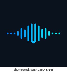 letter V with Pulse music player element. Logo template electronic music, equalizer, store, dj, nightclub, disco. Audio wave logo concept, Multimedia Technology themed, Abstract Shape. - vector