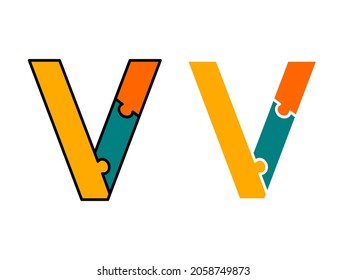 Letter v with puzzle design logo template illustration