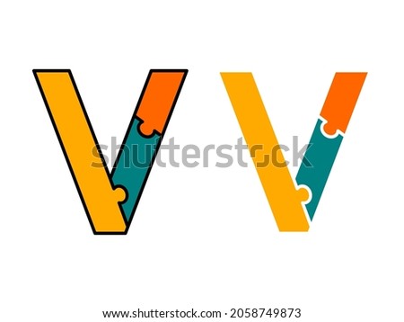 Letter v with puzzle design logo template illustration