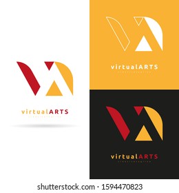 Letter V and R abstract logo. Virtual Arts vector logo design template. Retro, classic.