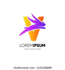 Letter V Rabbit Logo Design Vector Icon Graphic Illustration