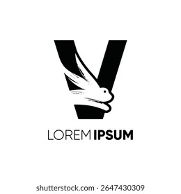 Letter V Rabbit Run Logo Design Vector Image Icon Graphic Emblem Symbol Illustration