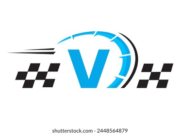 Letter V with Racing Flag Logo. Speed Logo Symbol