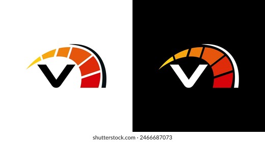 Letter V racing logo, with logo speedometer for racing, workshop, automotive