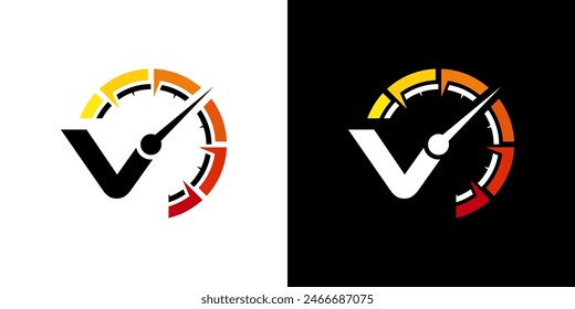 Letter V racing logo, with logo speedometer for racing, workshop, automotive