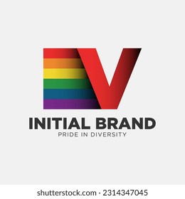 letter V rainbow color pride community and company initial vector logo design