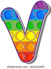Letter V. Rainbow colored letters in the form of a popular children's game pop it. Bright letters on a white background.  Bright letters on a white background. 