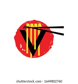 Letter V Ramen Noodle Restaurant Logo Design.