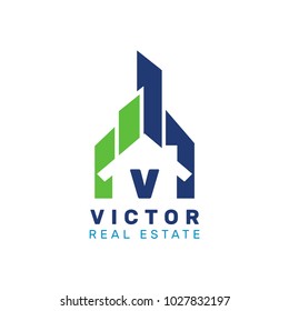 Letter V real estate vector logo template. Creative Building Concept Logo Design.