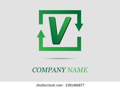 Letter V with rectangle arrow. vector illustration. logo for your company