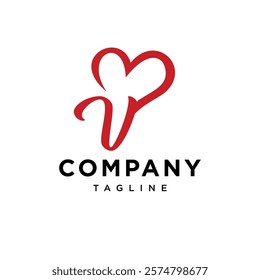 Letter V Red Love Logo Icon Vector