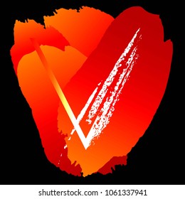 Letter V, red and orange brush strokes on a black background. Monogram. Logo. 