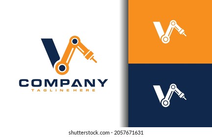 letter V robot arm logo