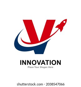 Letter V with rocket logo vector design. Suitable for app icon, technology, education, corporate identity, initial, card, posters and labels.