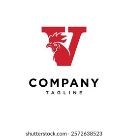 Letter V Rooster Logo Icon Vector