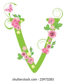 Letter V with roses for design