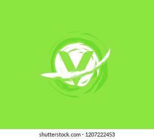 Letter V Rounded Swoosh Grunge Splash Element Logo Design