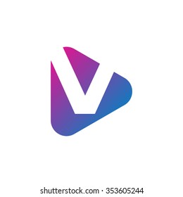 Letter V Rounded Triangle Shape Icon Logo Purple Blue