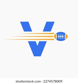 Letter V Rugby, Football Logo Combine With Rugby Ball Icon For American Soccer Club Symbol