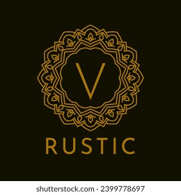 letter V rustic border initial vintage brand