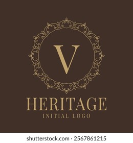 Letter V rustic heritage circular delicate initial logo