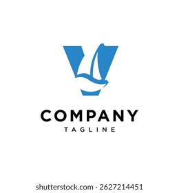 Letter V Sailing Boat Logo Icon Vector
