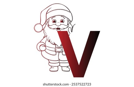 letter V with Santa Claus designed with alphabet. Characters with fun expressions pose various poses. It's vector art so it's easy to edit.
