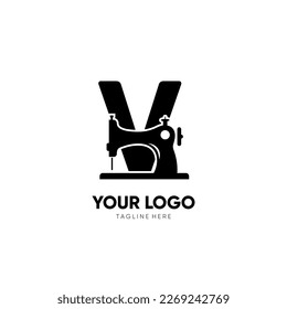 Letter V Sewing Machine Logo Design Vector Icon Graphic Emblem Illustration Background Template