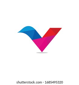 Letra V con plantilla de diseño del logotipo de pájaro de forma. ilustraciones vectoriales
