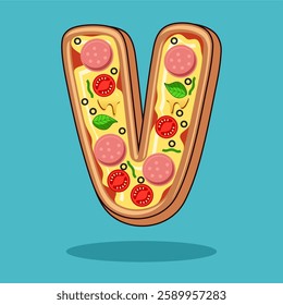 The letter V is in the shape of a pizza