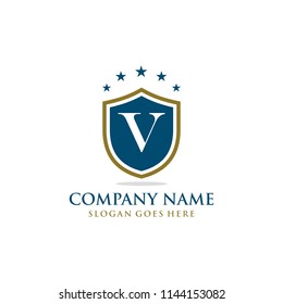 Letter V shield logo design vector