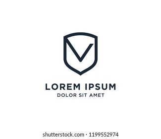 Letter V Shield Logo Line Vector Design