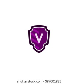  Letter V in shield/crest logo. Alphabet logotype vector design.
