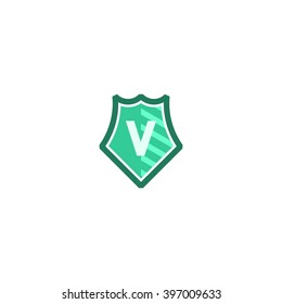  Letter V in shield/crest logo icon. Alphabet logotype vector design template.