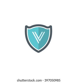  Letter V in shield/crest logo icon. Alphabet logotype vector design template.